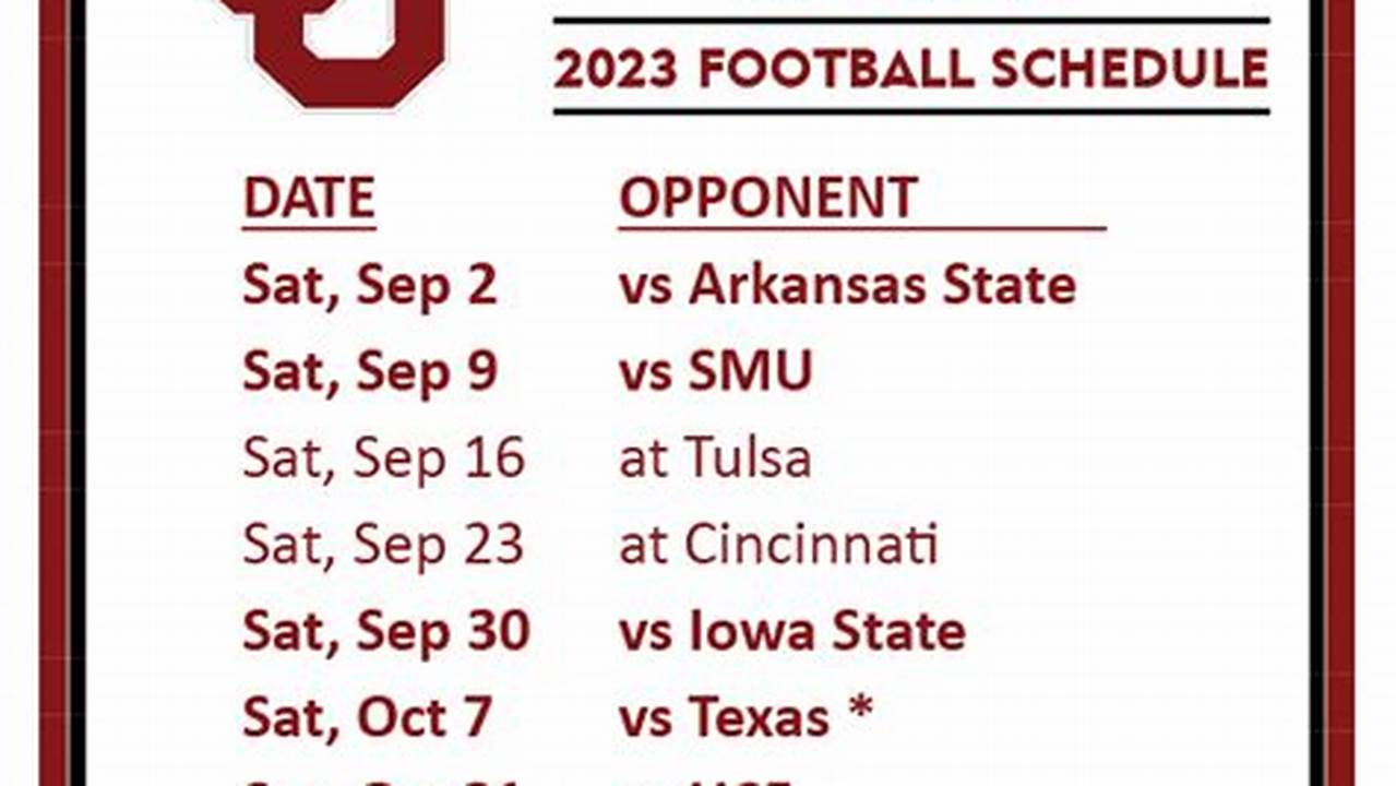 Oklahoma Sooner Football 2024 Schedule