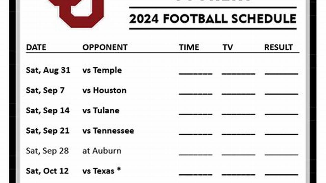 Oklahoma Sooners Football Schedule 2024