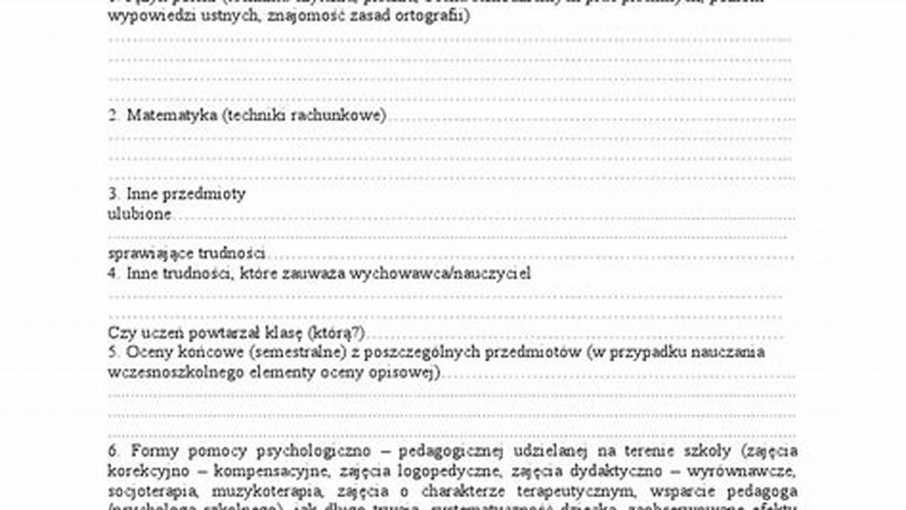 Opinia Szkoły O Uczniu I Etapu Edukacyjnego Dla Poradni Przykład