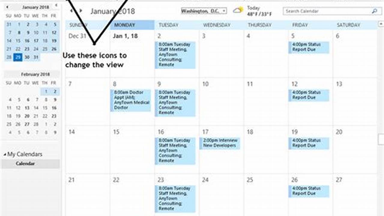 Outlook Calendar Settings View