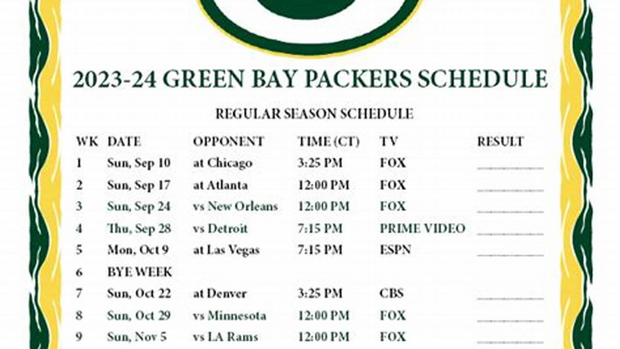Packers Schedule 2024 2024 Printable
