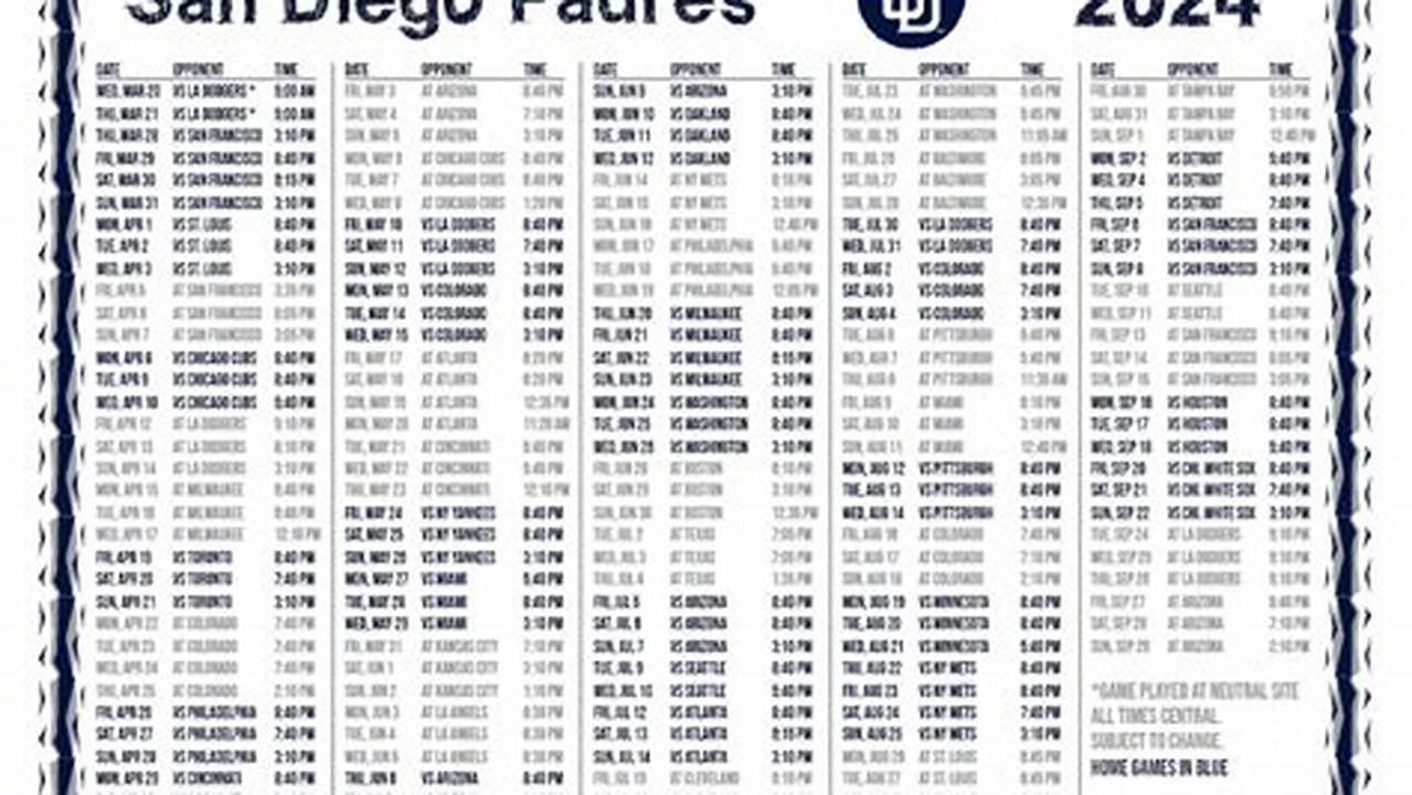 Padres Schedule 2024 Printable