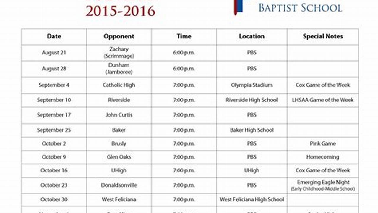 Parkview Baptist Football Schedule 2024