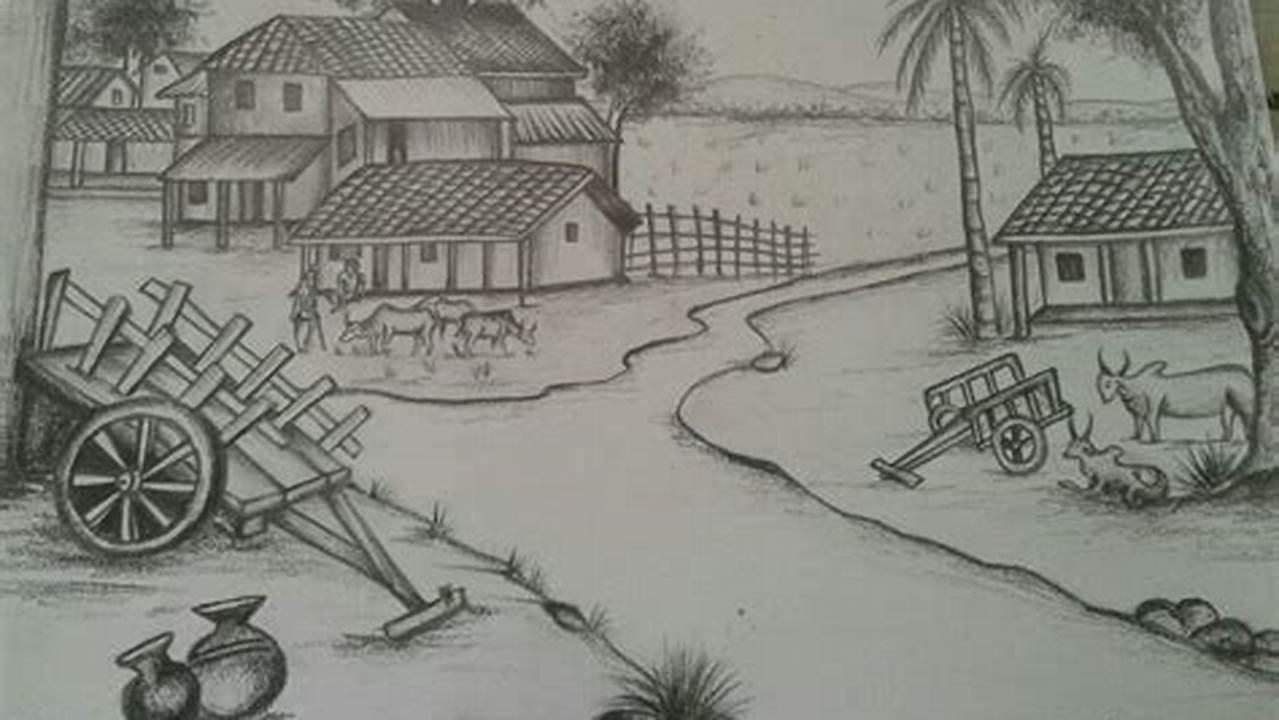 Pencil Sketch of Village Life: Capturing the Essence of Simplicity
