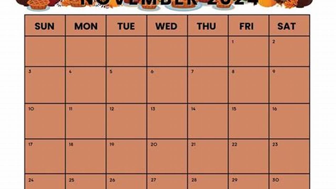 Printable November 2024 Calendar Thanksgiving Daylight