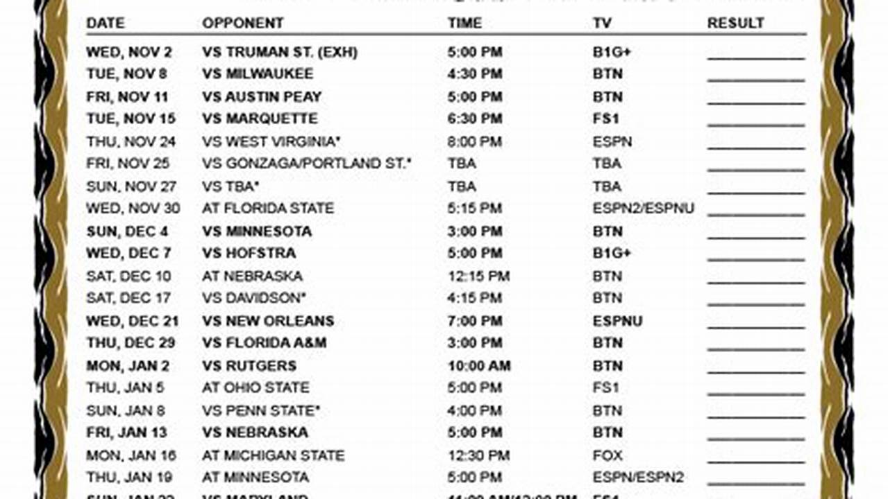 Printable Purdue Basketball Schedule 2024-24