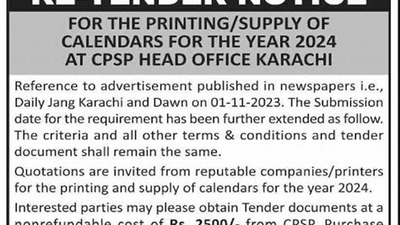 Printing &Amp; Supply Of Calendar 2024 Tender