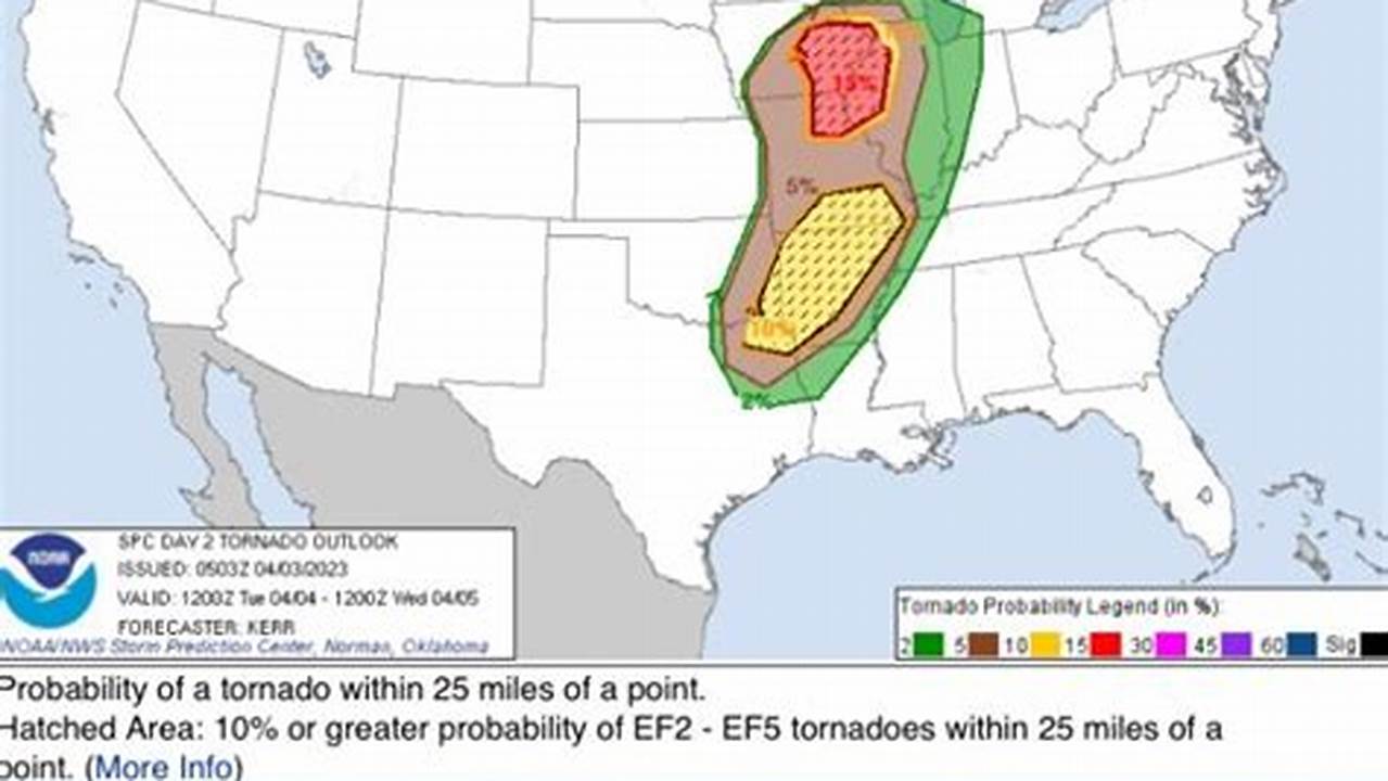 Probability Of A Tornado Within 25 Miles Of A Point., 2024