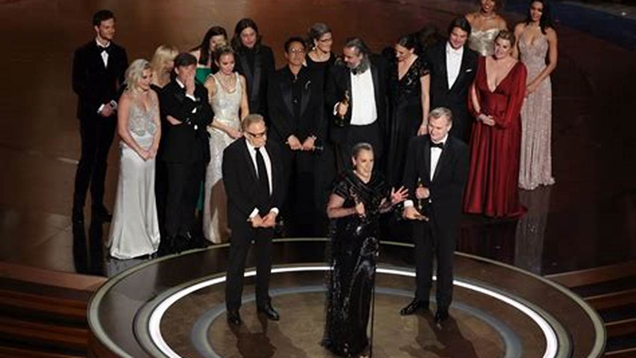 Producer Emma Thomas Speaks On Stage After Oppenheimer Won The Academy Award For Best Picture On Sunday, March 10., 2024