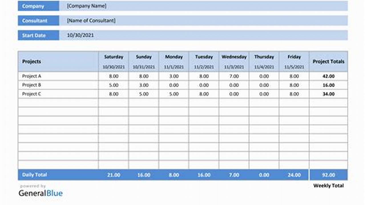 Project Timesheet Template Excel