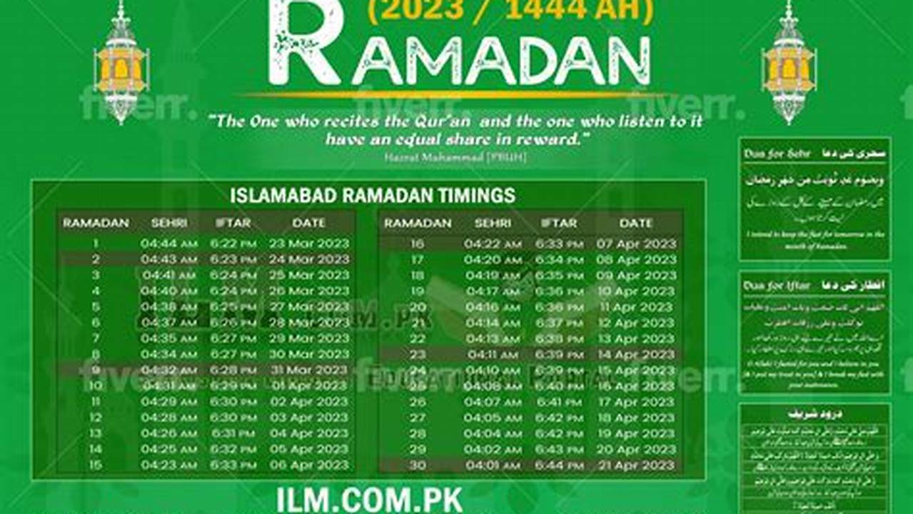 Ramadan Calendar 2024 Islamabad