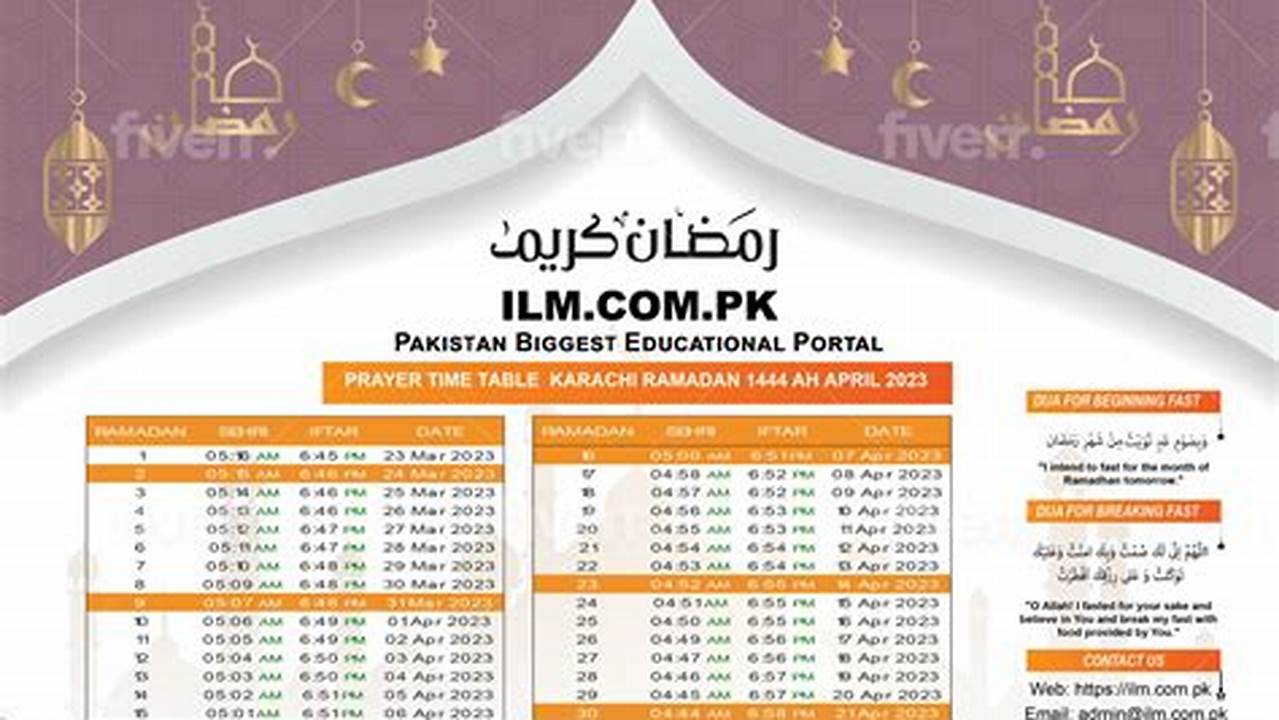 Ramadan Calendar 2024 Karachi