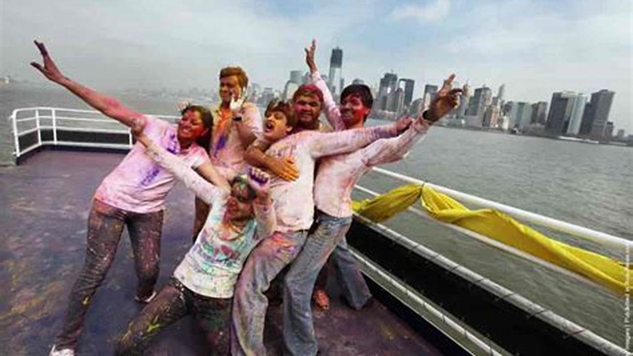Revelers Celebrate The Indian Festival Of Holi On A Boat Cruise Around Part Of Manhattan On March 17, 2012 In., 2024