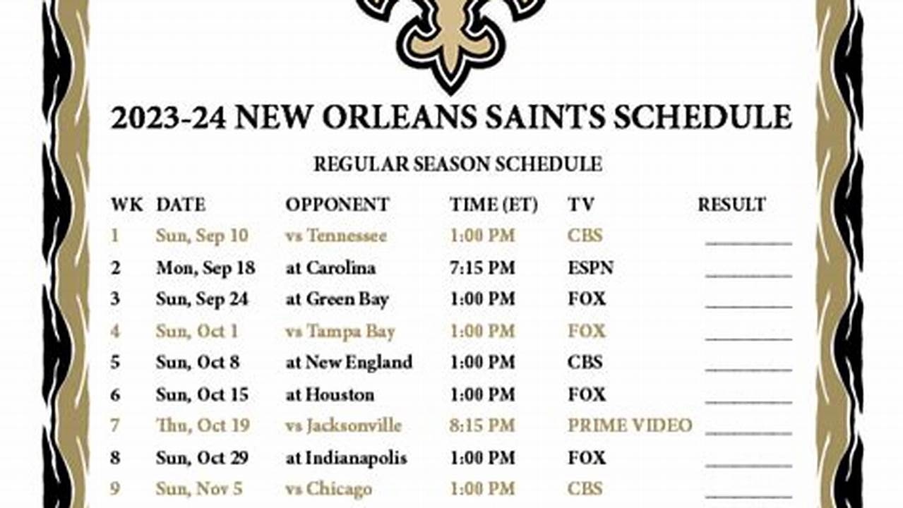 Saints Home Schedule 2024-24