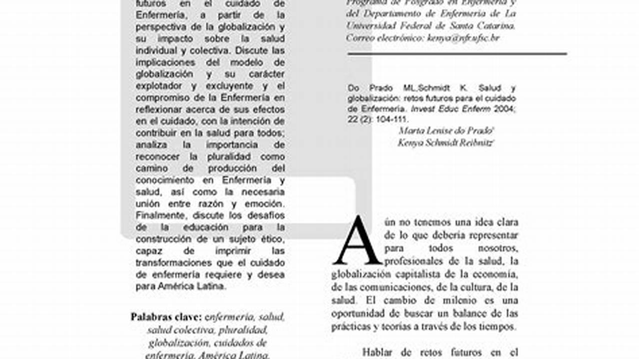 Salud Y Globalización Retos Futuros Para El Cuidado De Enfermería