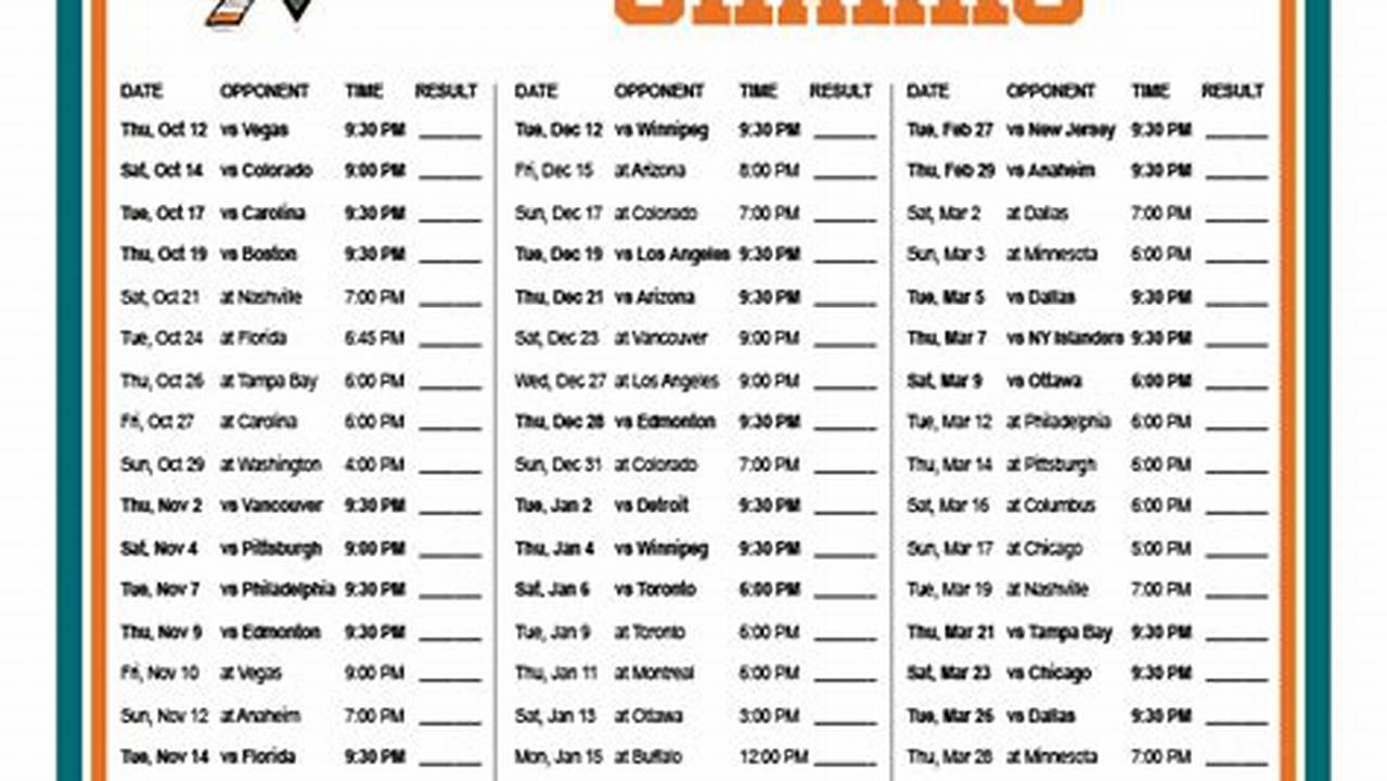 San Jose Sharks 2024 2024 Schedule