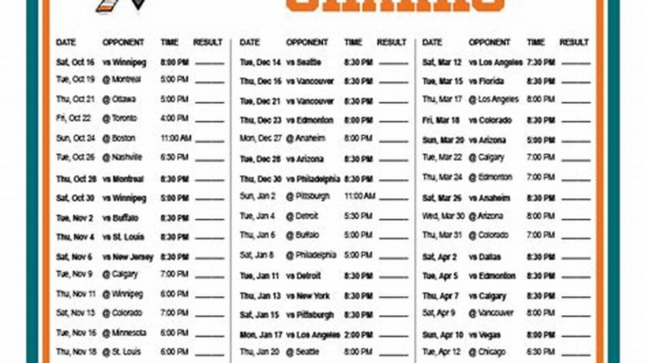 San Jose Sharks Schedule Home Games
