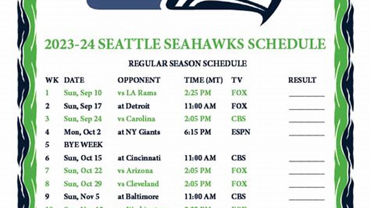 Seattle Seahawks Home Game Schedule 2024