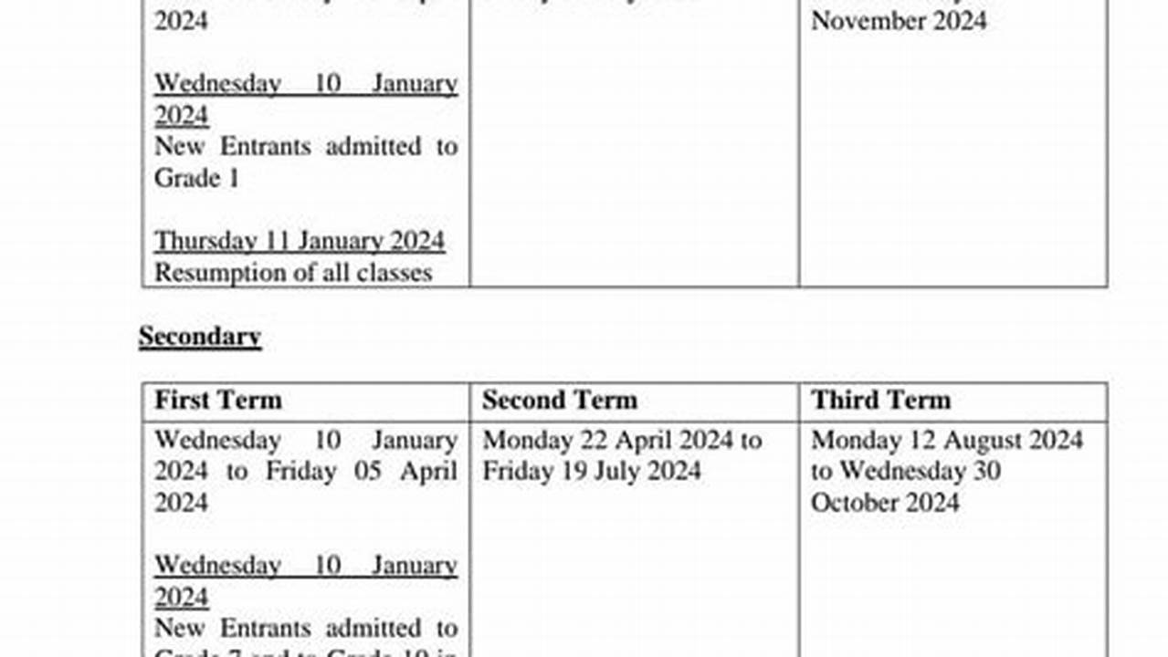 Secondary School Calendar 2024 Mauritius