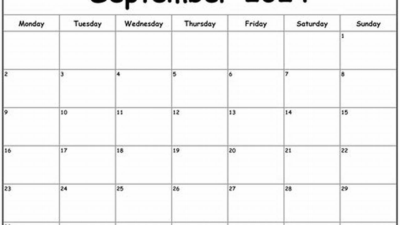 September 2024 Calendar Printable Monday Started Task