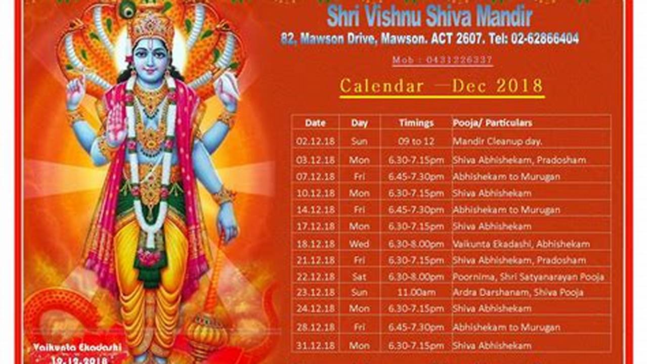 Shiva Vishnu Temple Calendar 2024
