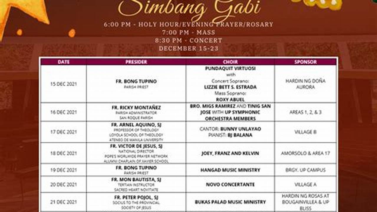 Simbang Gabi Schedule For 2024