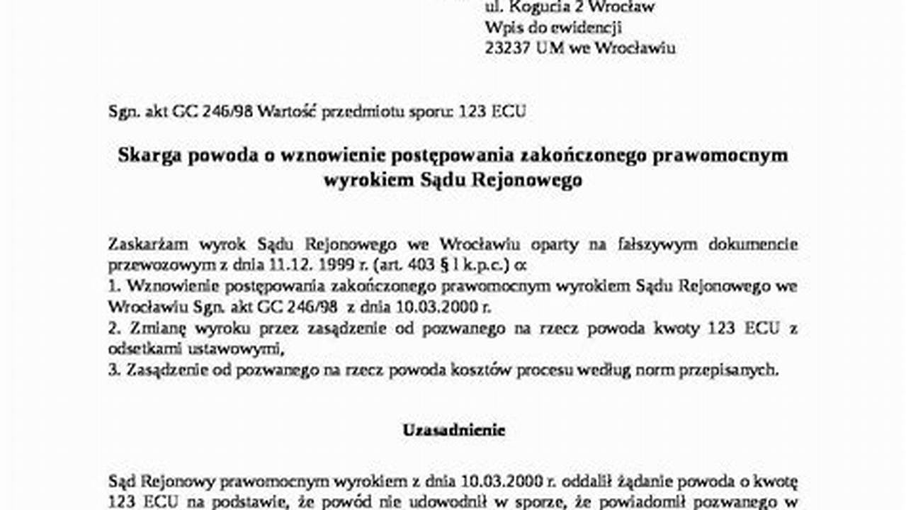 Skarga O Wznowienie Sfałszownay Dokument Opinia Porzeczenia