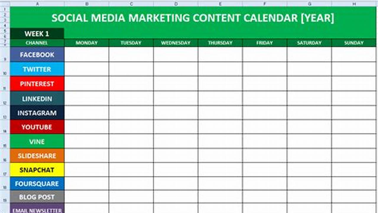 Social Media Calendar Excel Template 2024