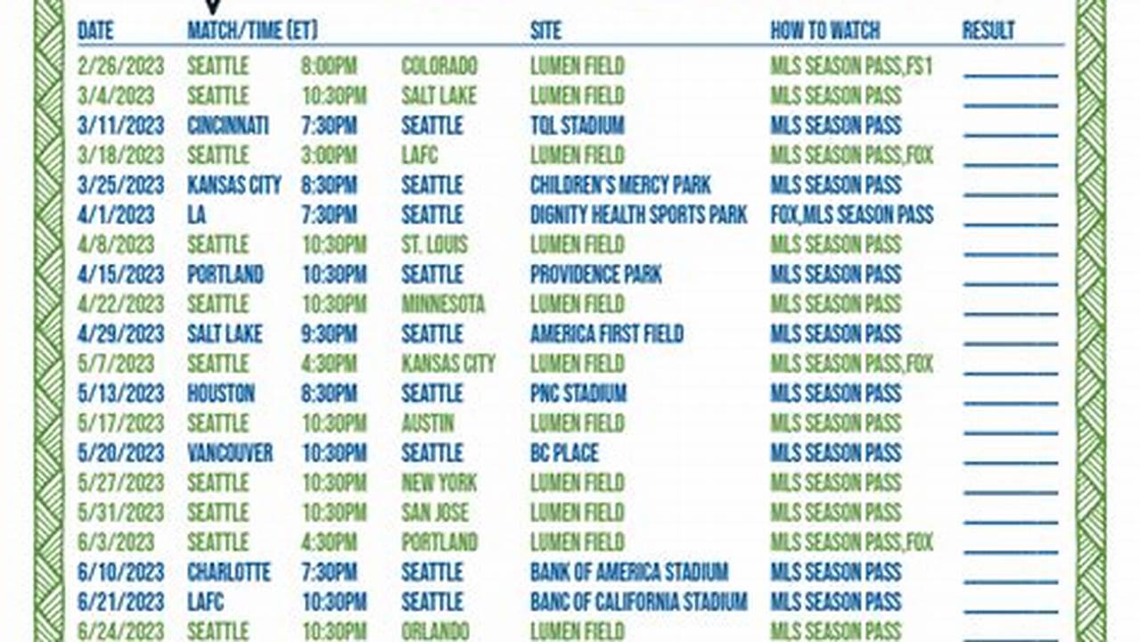 Sounders Home Schedule 2024 Calendar