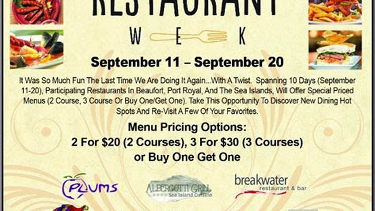 Spanning 10 Days In January, Participating Restaurants In Beaufort, Port Royal, And The Sea Islands Will Offer Specially Priced Menus In Celebration Of Restaurant Week., 2024