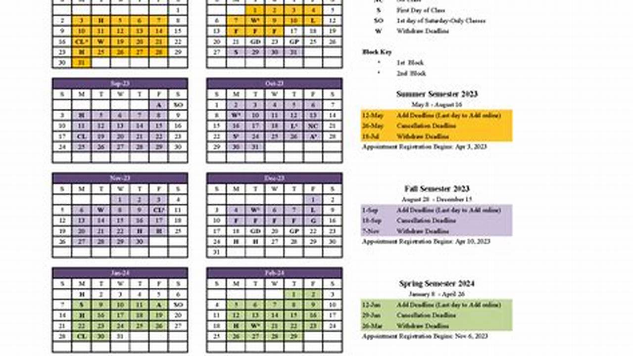 Spring Semester 2024 Calendar Of Important Dates., 2024