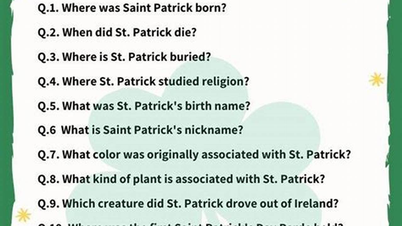 St Patrick&#39;S Day Quiz Questions