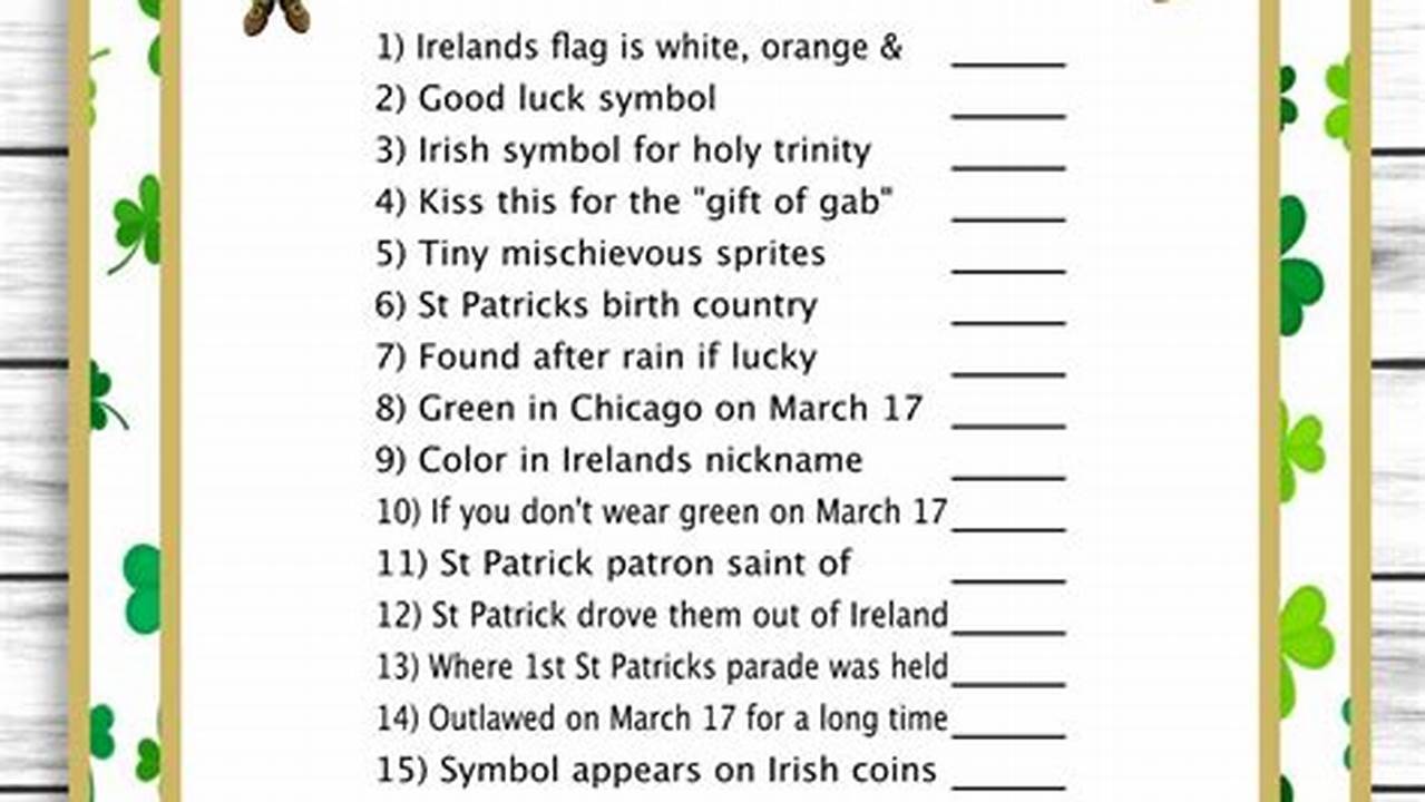 St Patrick&#39;S Day Trivia Printable