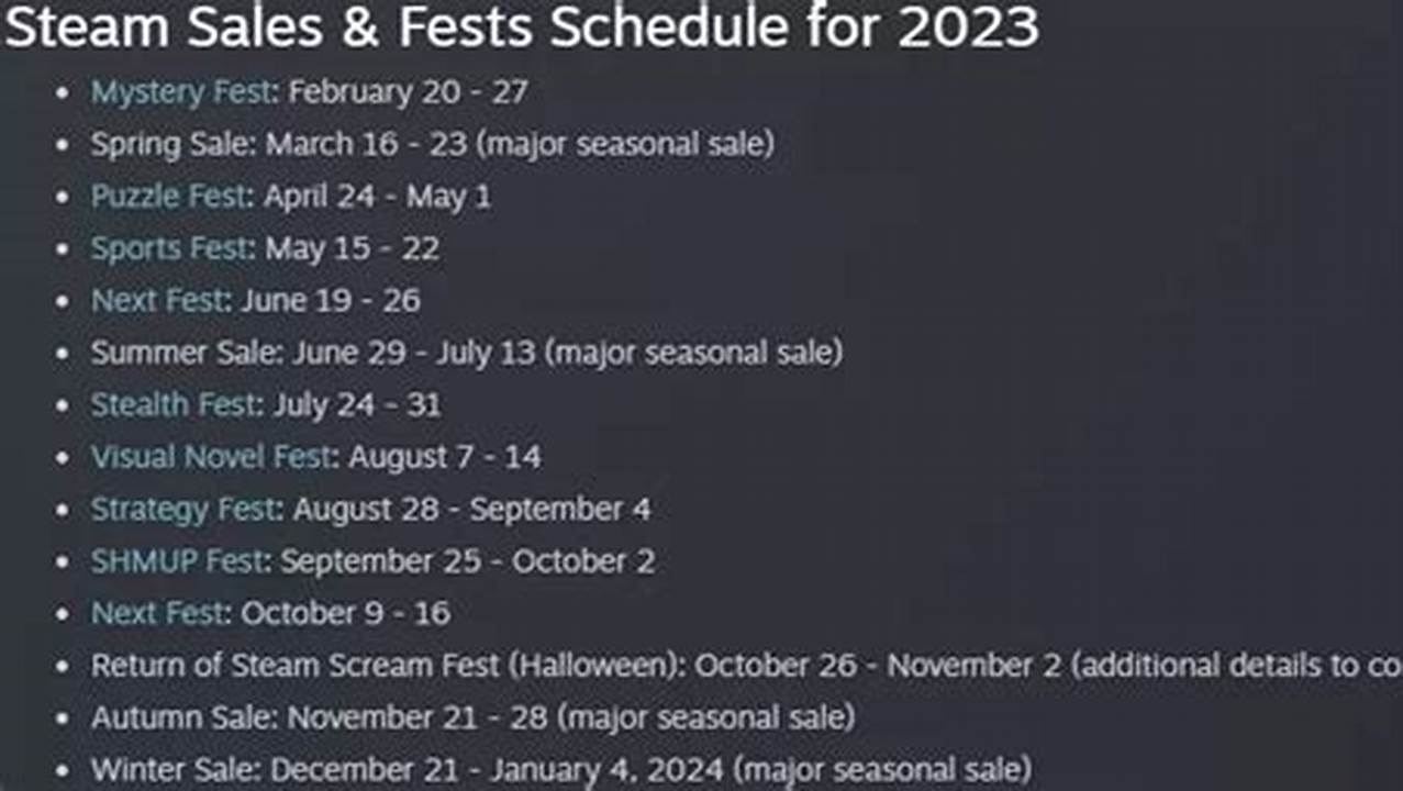 Steam Sale Calendar 2024