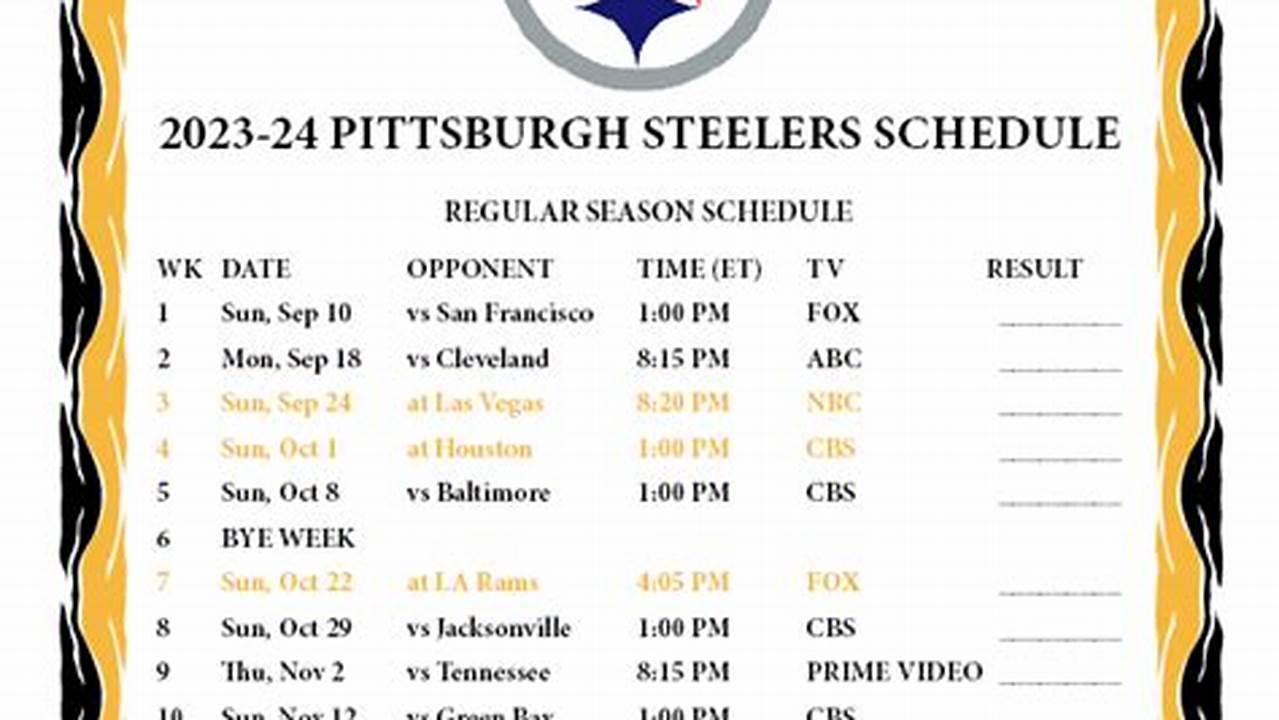 Steelers Schedule 2024 24 Printable Free
