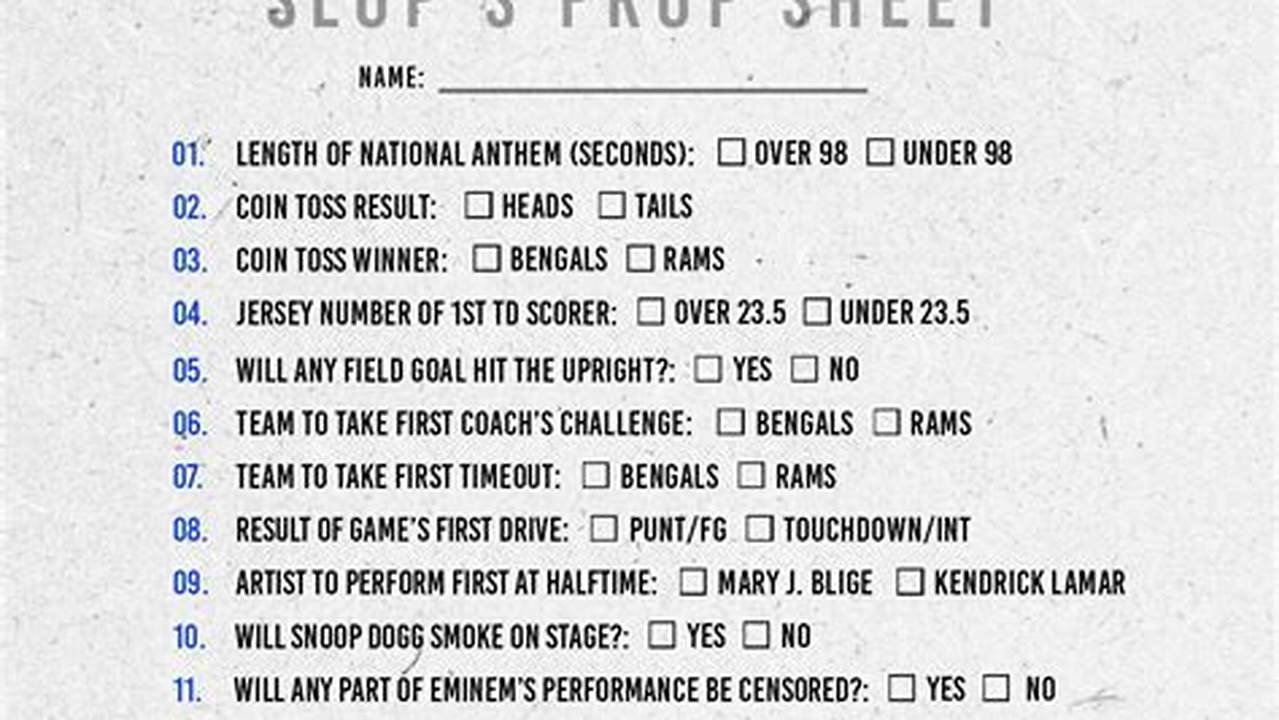Super Bowl 2024 Prop Sheet