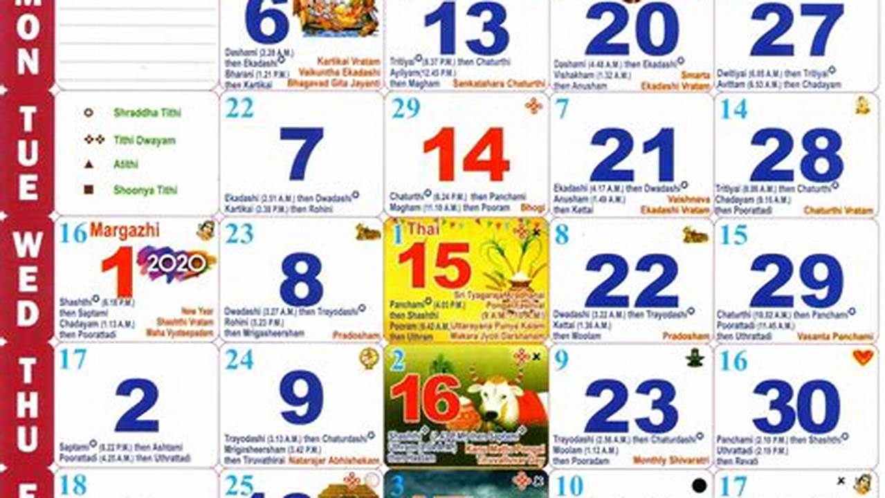 Tamil Calendar 2024 Showing Tamil Nadu Government Holidays, Tamil Festivals, Panchangam, Nalla Neram Etc., 2024