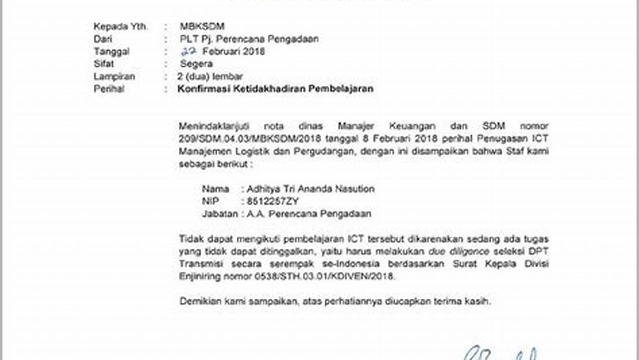 Tanggal Ketidakhadiran, Contoh Surat