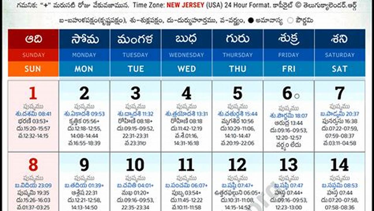 Telugu New Jersey Calendar 2024