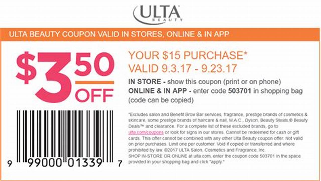 The $3.50 Off A Qualifying $15 Purchase Coupon, Which Is A 23.33% Discount, Is The Most Common One Ulta Offers., 2024
