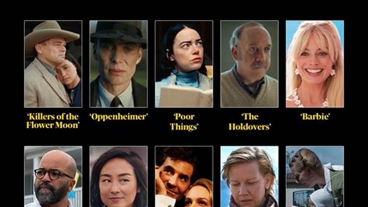 The 10 Films Nominated For Best Picture Were American Fiction, Anatomy Of A Fall, Barbie, The Holdovers, Killers Of The Flower Moon, Maestro, Oppenheimer, Past Lives, Poor Things And The Zone Of., 2024
