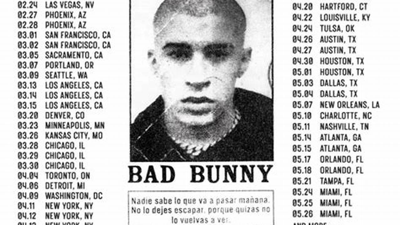 The Bad Bunny North American Tour Will Travel To The Following Cities, 2024