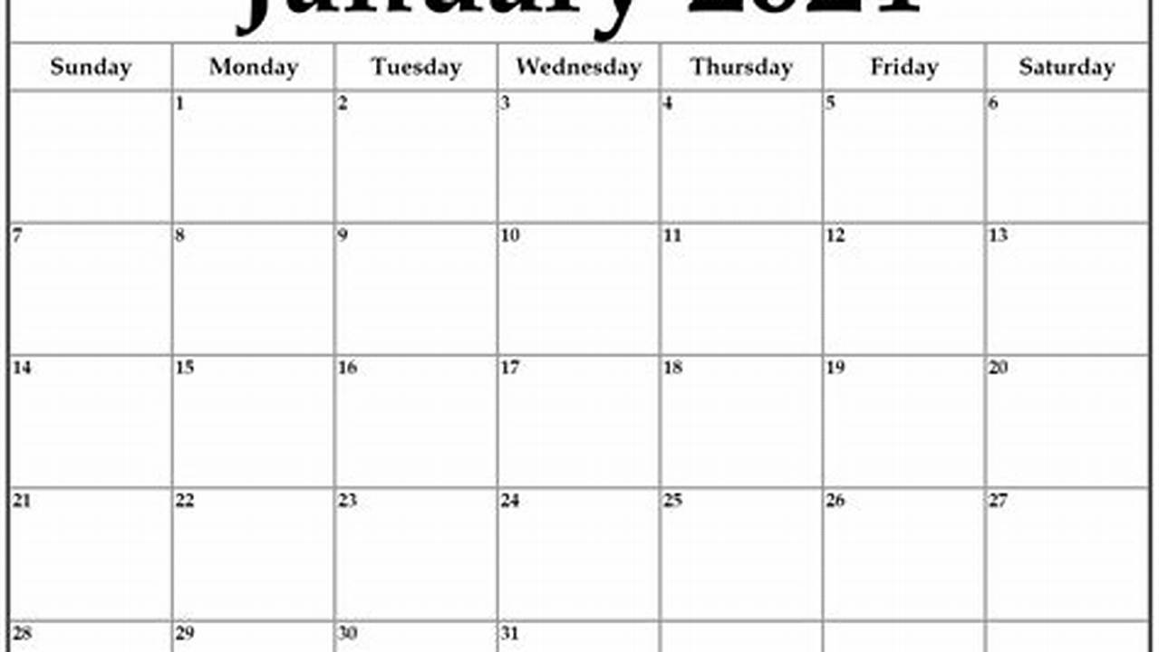 The Blank January 2024 Calendar Is A Classic Calendar With Weeks Starting On Sunday., 2024