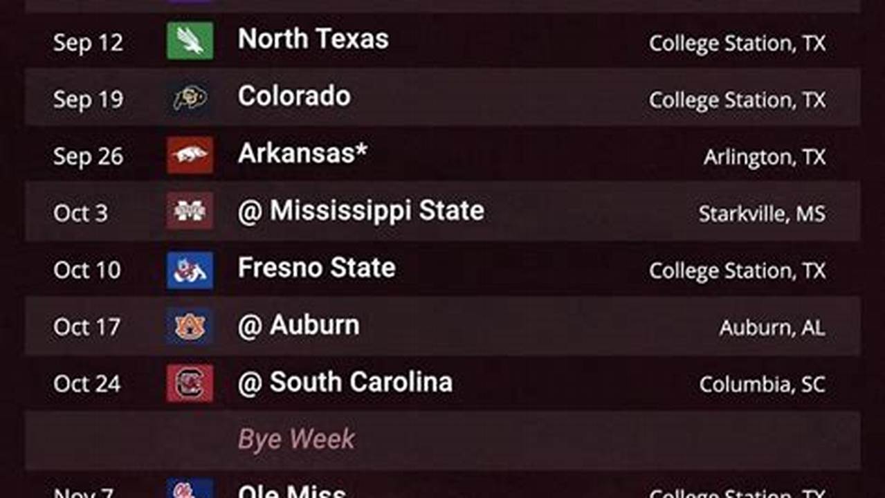 The Official 2023 Football Schedule For The Texas A&amp;Amp;M Aggies., 2024