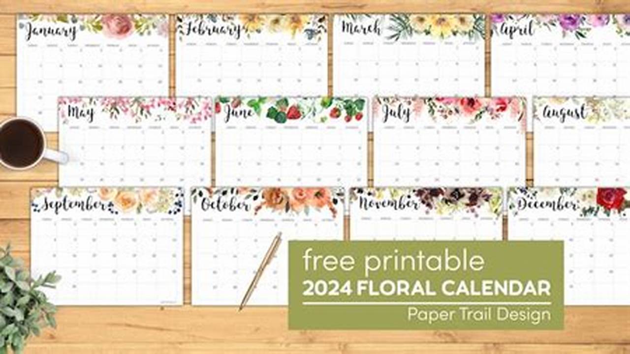 These Horizontally Oriented Calendar Pages For 2024 Have A Floral Design And Are Perfect For Making Your Own 2024 Planner Pages., 2024
