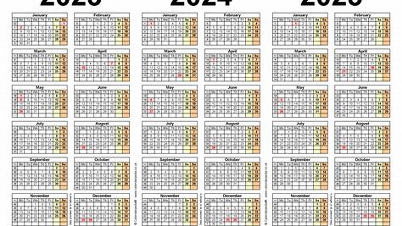 Three Year Calendar 2024-2025 2024