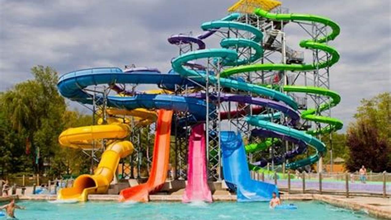 Thrilling Water Park With Slides And Pools, Camping