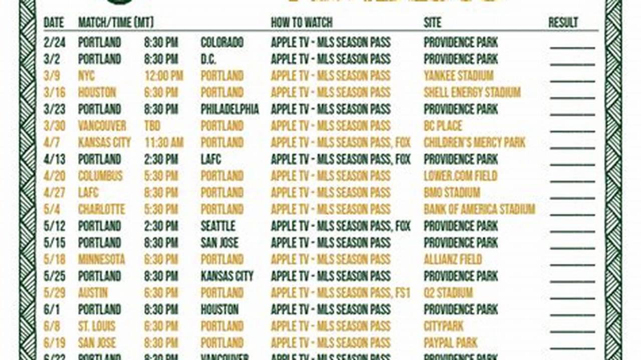 Timbers Home Schedule 2024