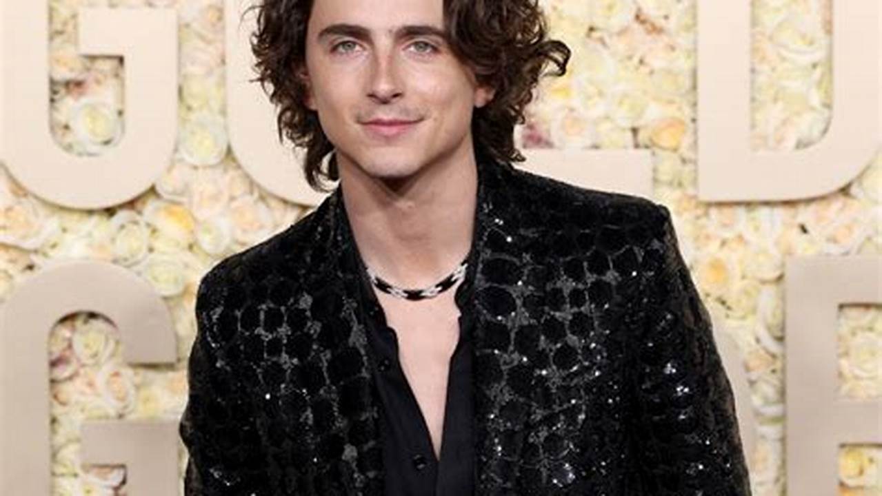 Timothée Chalamet Brought The Sparkle To The Golden Globes 2024 On Sunday, Wearing A Shimmering Black Jacket At The 81St Annual Awards Show In Los., 2024