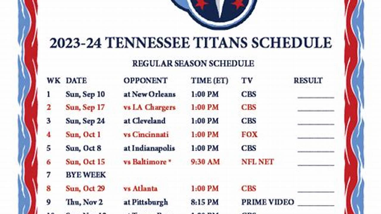 Titans Home Schedule 2024